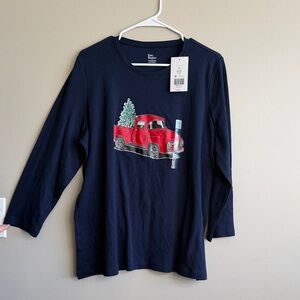 Kim Rogers Navy Long Sleeve Tee with Red Truck Graphic
